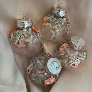 Hand Crafted Silver And Coral Christmas Ornaments